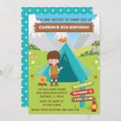 Buiten Camping Birthday Party Brown Hair Boy Inv Kaart (Voorkant / Achterkant)