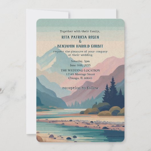 Buiten geschilderde berg bruiloft uitnodiging (Voorkant)
