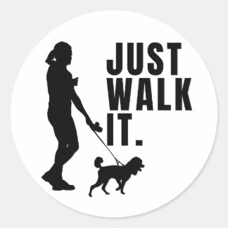 Buiten Hond Walk Vrouw Walking Hond Aan Lood Ronde Sticker