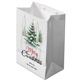 Buiten kerstboom en sneeuwval medium cadeauzakje
