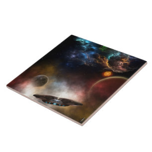 Buiten ruimte en tijd fractale kunst tegeltje