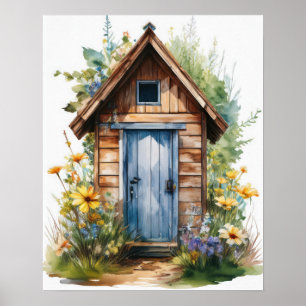 Buiten toilet Aquarel 2 Poster
