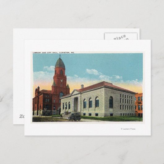 Buiten Uitzicht van de bibliotheek en het stadhuis Briefkaart (Voorkant / Achterkant)