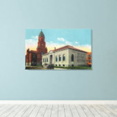 Buiten Uitzicht van de bibliotheek en het stadhuis Canvas Afdruk (Insitu (Houten vloer))