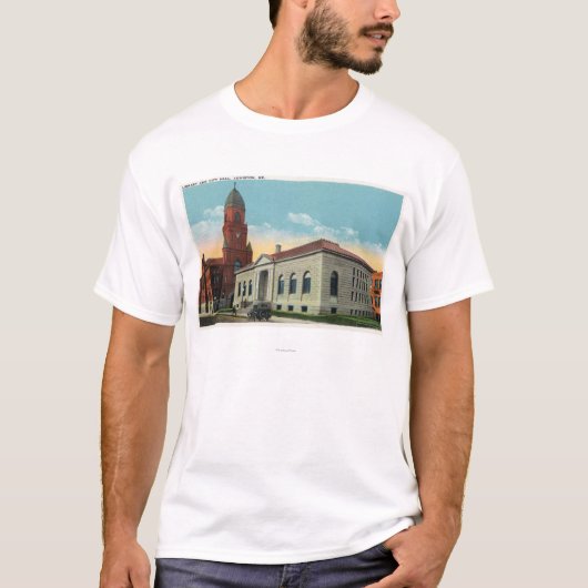 Buiten Uitzicht van de bibliotheek en het stadhuis T-shirt (Voorkant)