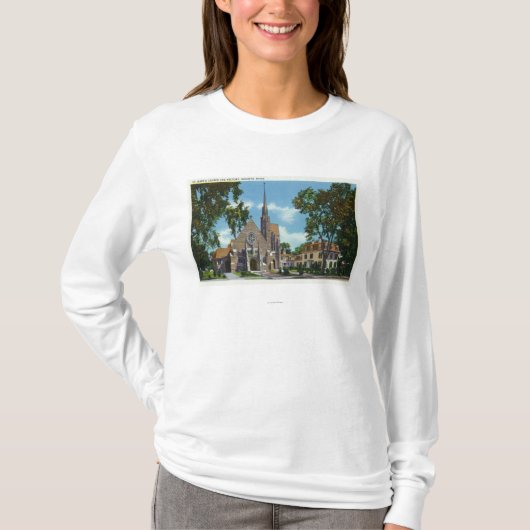 Buiten Uitzicht van de St. Mary's Church en Rector T-shirt (Voorkant)