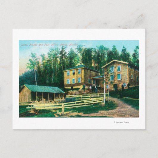 Buiten Uitzicht van het schoolhuis en het postkant Briefkaart (Voorkant)