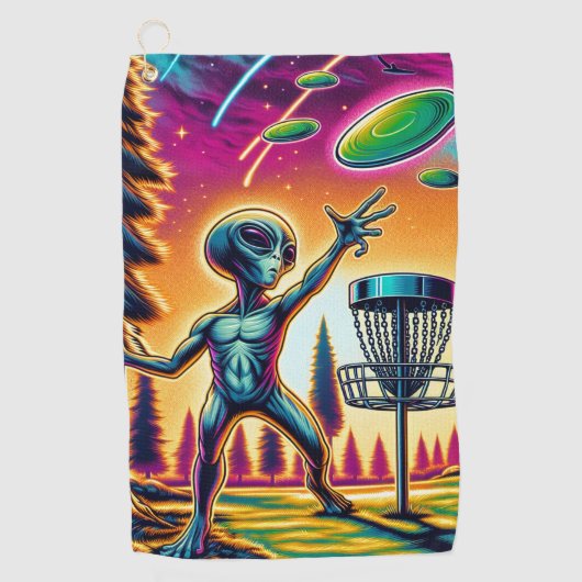 Buitenaards Alien Disc Golfen Golfhanddoek (Voorkant)