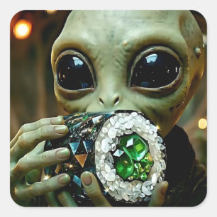 Buitenaards Alien en Kristallijnen Sushi   Vierkante Sticker