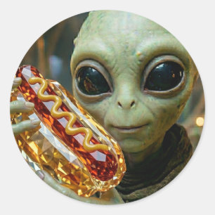 Buitenaards Alien met Kristallijnen Hotdog  Ronde Sticker