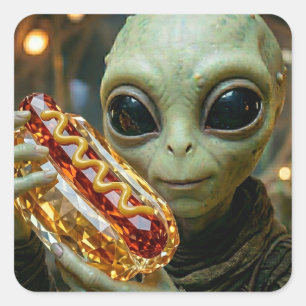 Buitenaards Alien met Kristallijnen Hotdog  Vierkante Sticker