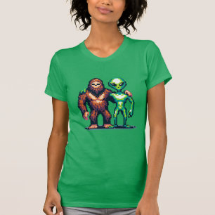 Buitenaards Buitenaards Wezen en Bigfoot Pixel Art T-shirt