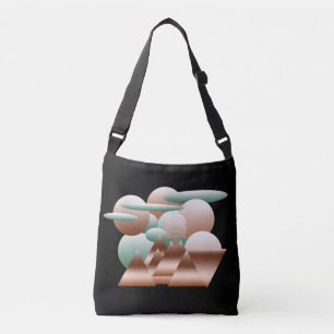 Buitenaards gezicht in abstracte ruimtekunst crossbody tas