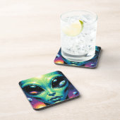 Buitenaards gezicht met planeten en reflecties in bier onderzetter (Rechterzijde)