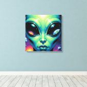 Buitenaards gezicht met planeten en reflecties in  canvas afdruk (Insitu (Houten vloer))
