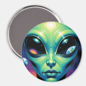 Buitenaards gezicht met planeten en reflecties in  magneet (Voorkant / Achterkant)