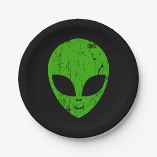 buitenaards groen hoofd voor science fiction extra papieren bordje
