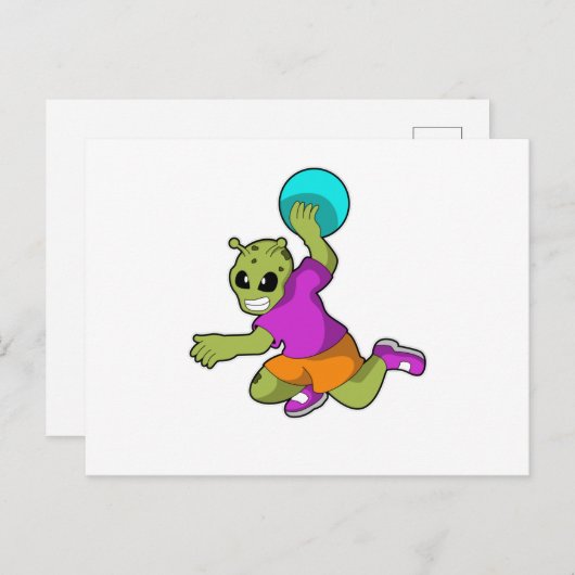 Buitenaards handbalspeler met handbal briefkaart (Voorkant / Achterkant)