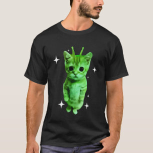 Buitenaards kattenmeme groene ruimte kat grappige t-shirt