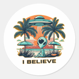 buitenaards met UFO GELOOF IK Ronde Sticker