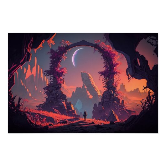 Buitenaards Neon Landschap Perfect Poster (Voorkant)