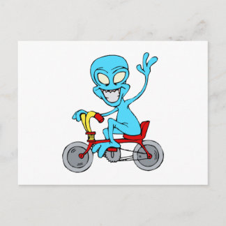 buitenaards op kleine fiets briefkaart