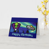 Buitenaards ruimteschip jarig kaart (Gele Bloem)