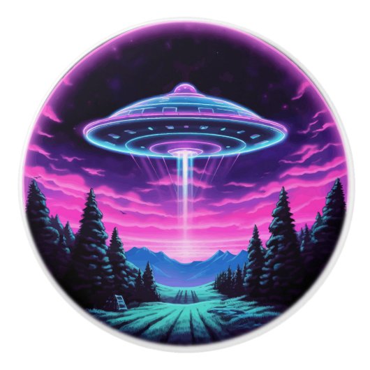 Buitenaards ruimteschip retro futuristisch keramische knop (Voorkant)