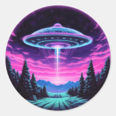 Buitenaards ruimteschip retro futuristisch ronde sticker (Voorkant)