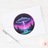 Buitenaards ruimteschip retro futuristisch ronde sticker (Envelop)