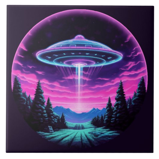 Buitenaards ruimteschip retro futuristisch tegeltje (Voorkant)