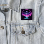 Buitenaards ruimteschip retro futuristisch vierkante button 5,1 cm (In situ)