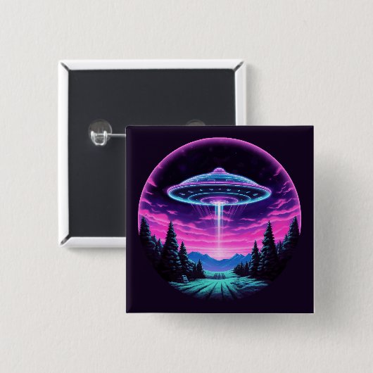 Buitenaards ruimteschip retro futuristisch vierkante button 5,1 cm (Voorkant /achterkant)