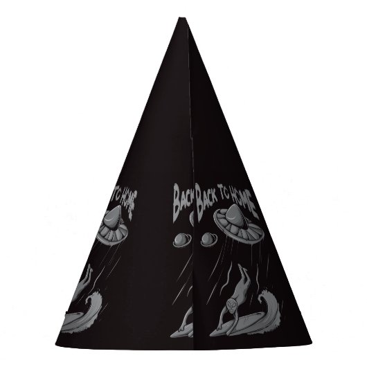 buitenaards surfende illustratie met thuis feesthoedjes (Achterkant)