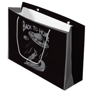 buitenaards surfende illustratie met thuis groot cadeauzakje
