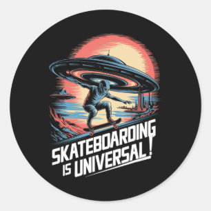 Buitenaards Ufo Skater Skateboarden Is Universeel  Ronde Sticker