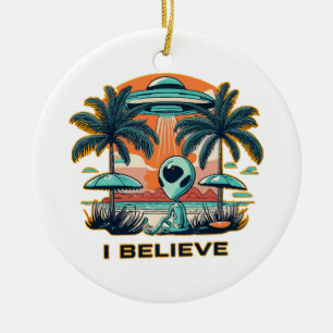 buitenaards wezen met UFO IK GELOOF Keramisch Ornament