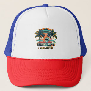 buitenaards wezen met UFO IK GELOOF Trucker Pet