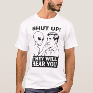 Buitenaards wezen waarschuwt mens t-shirt