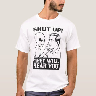 Buitenaards wezen waarschuwt mens t-shirt