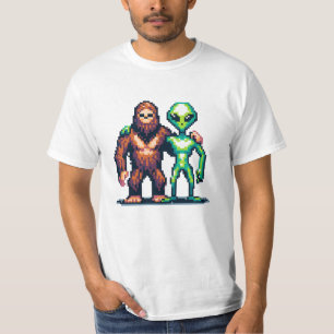 Buitenaards Wezens en Bigfoot Pixel Kunst T-shirt