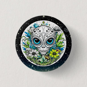 Buitenaardse Alien in Flowers Sterrennacht Ronde Button 3,2 Cm