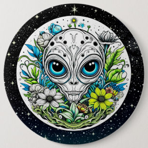 Buitenaardse Alien in Flowers Sterrennacht Ronde Button 6,0 Cm
