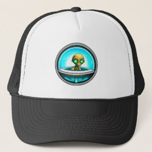 Buitenaardse Alien Vliegt in een UFO Trucker Pet
