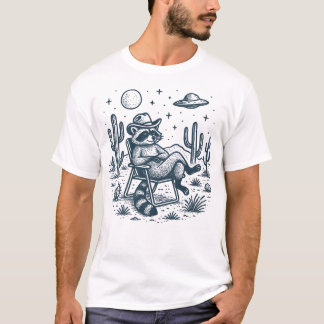 Buitenaardse Cowboy Wasbeer Woestijn Nacht UFO Ill T-shirt