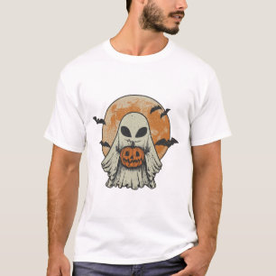 Buitenaardse Geest Pompoen Halloween Vintage Spoke T-shirt