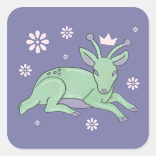 Buitenaardse Herten Folk Art Whimsical Groen Jon Vierkante Sticker