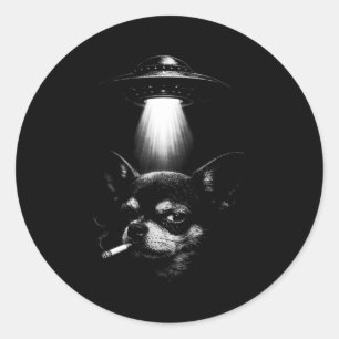 Buitenaardse Hond die Sigaret Rookt Ufo T-shirt Gr Ronde Sticker
