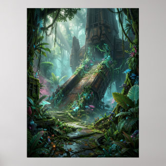 Buitenaardse Jungle Ruïnes Landingsplaats Poster