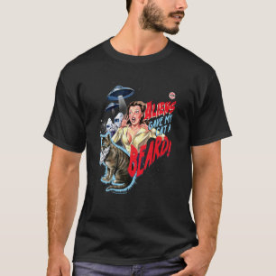 Buitenaardse Kat Baard UFO Retro Vintage Grappig V T-shirt